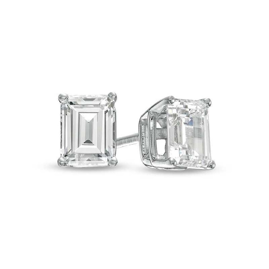 Earrings Zales | 1 Ct. T.W. Certified Emerald-Cut Lab-Created Diamond Solitaire Stud Earrings In 14K White Gold (F/Si2)