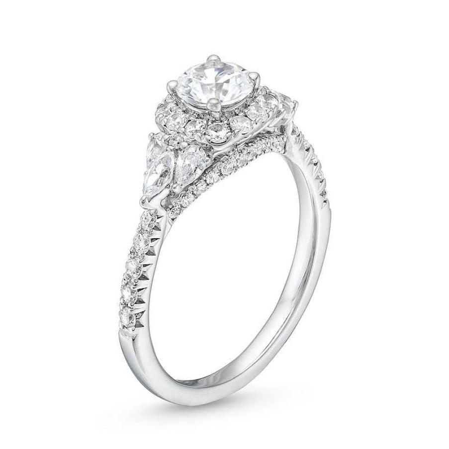 Rings Zales | 1-5/8 Ct. T.W. Certified Diamond Frame Tri-Sides Engagement Ring In 14K White Gold (I/Si2)