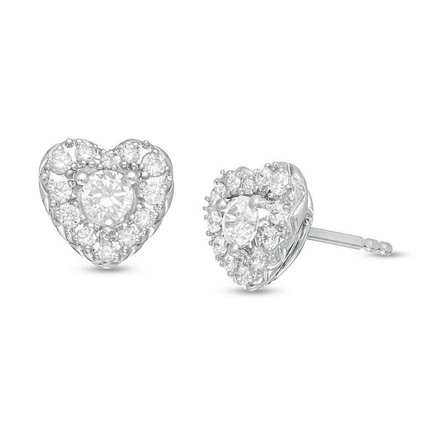 Earrings Zales | 1/2 Ct. T.W. Diamond Heart Frame Stud Earrings In 10K White Gold