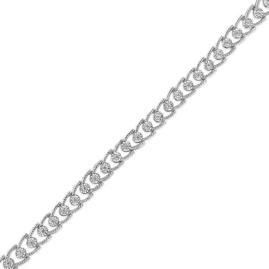 Bracelets Zales | 1/2 Ct. T.W. Diamond Vintage-Style Split Row Line Bracelet In Sterling Silver - 7.25"