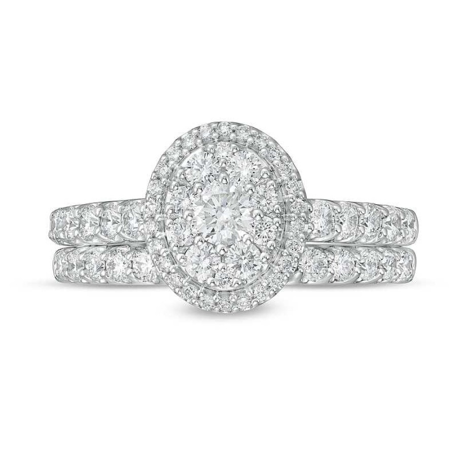 Rings Zales | 1 Ct. T.W. Oval Multi-Diamond Frame Bridal Set In 14K White Gold