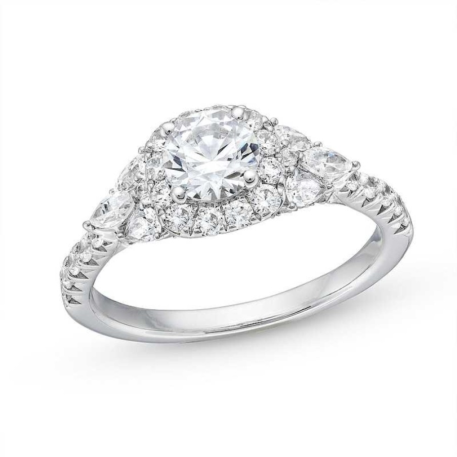 Rings Zales | 1-5/8 Ct. T.W. Certified Diamond Frame Tri-Sides Engagement Ring In 14K White Gold (I/Si2)