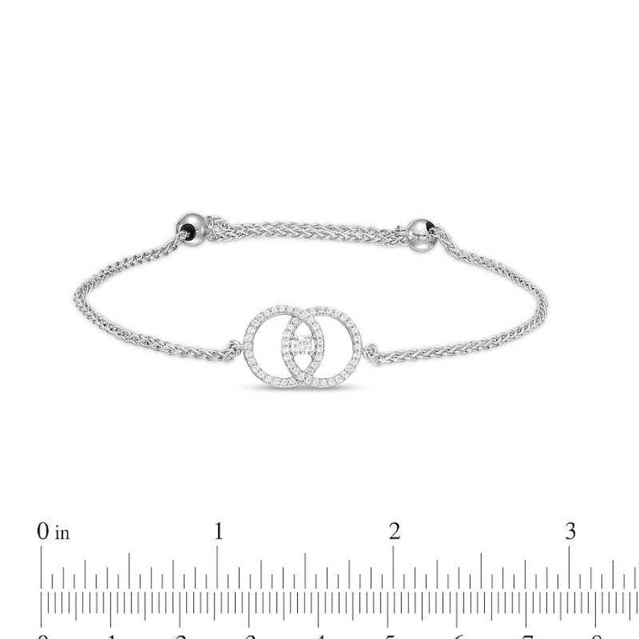 Bracelets Zales | You Me Us 1/3 Ct. T.W. Diamond Intertwined Double Circle Bolo Bracelet In 10K White Gold – 9"