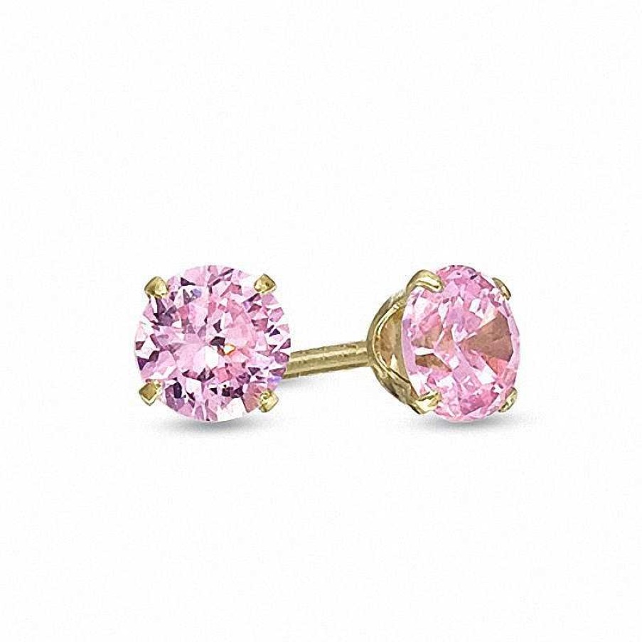 Earrings Zales | Child'S 4.0Mm Pink Cubic Zirconia Stud Earrings In 14K Gold