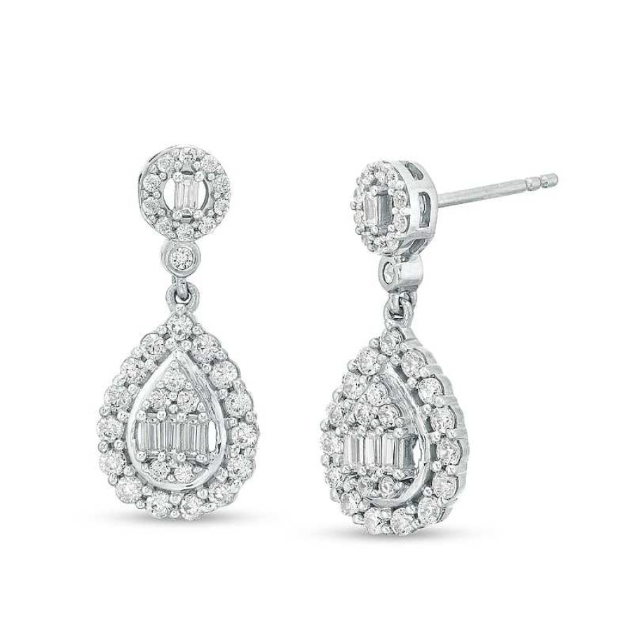 Earrings Zales | Marilyn Monroe™ Collection 1 Ct. T.W. Pear-Shaped Multi-Diamond Frame Drop Earrings In 10K White Gold