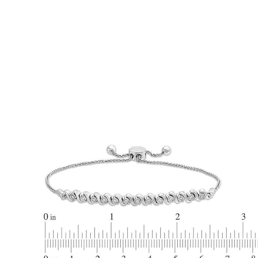 Bracelets Zales | 1/10 Ct. T.W. Diamond Cascading Row Bolo Bracelet In Sterling Silver - 9.5"