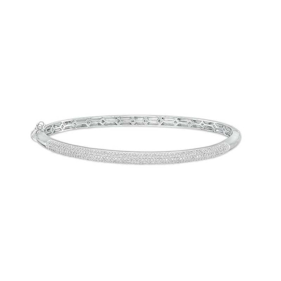 Bracelets Zales | 1 Ct. T.W. Diamond Dome Multi-Row Bangle In Sterling Silver