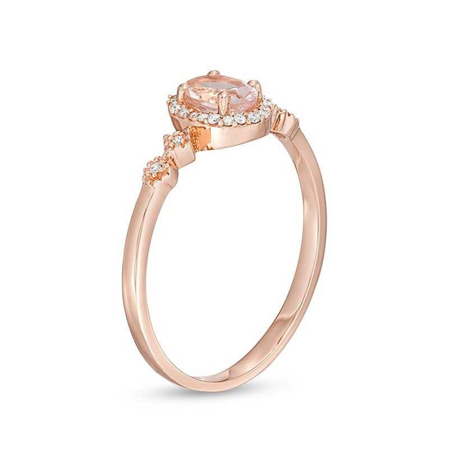 Rings Zales | Oval Morganite And 1/15 Ct. T.W. Diamond Frame Art Deco Ring In 10K Rose Gold