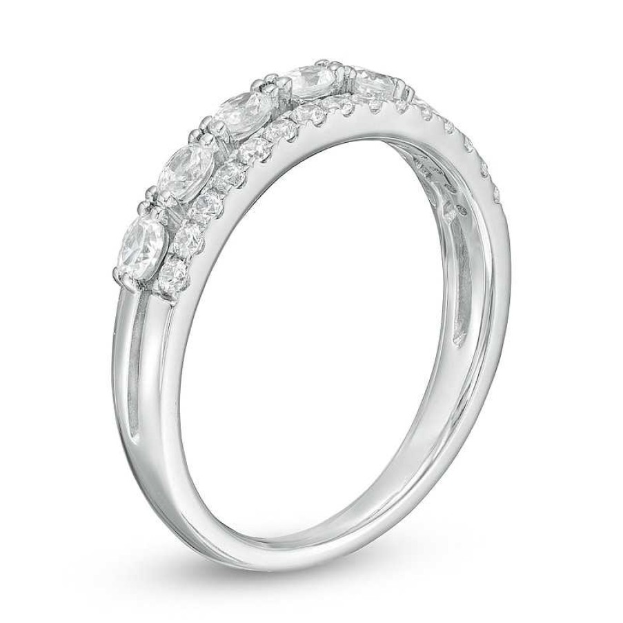 Rings Zales | 1/2 Ct. T.W. Oval And Round Diamond Double Row Band In 14K White Gold