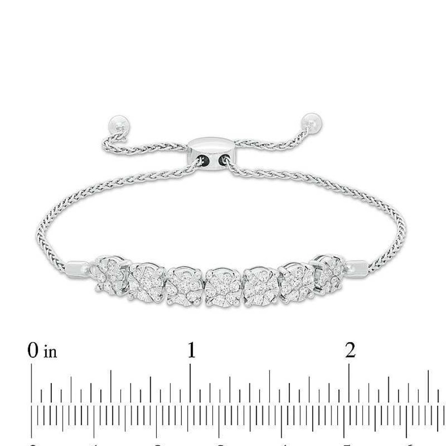 Bracelets Zales | Previously Owned - 1 Ct. T.W. Composite Diamond Seven Stone Bolo Bracelet In 10K White Gold - 9.0"