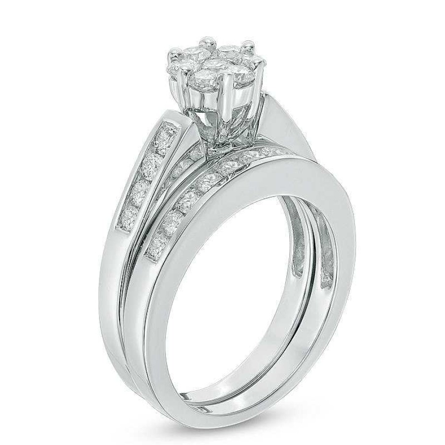 Rings Zales | 1 Ct. T.W. Multi-Diamond Flower Bridal Set In 10K White Gold