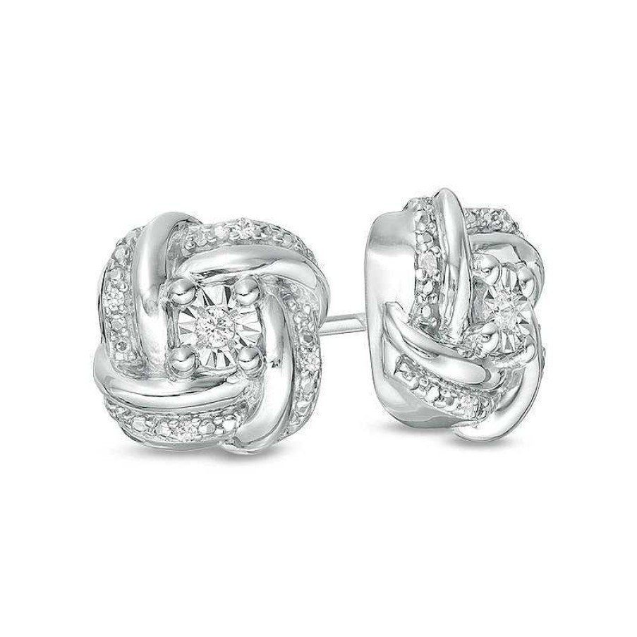 Earrings Zales | Diamond Accent Cushion-Shaped Knot Stud Earrings In Sterling Silver