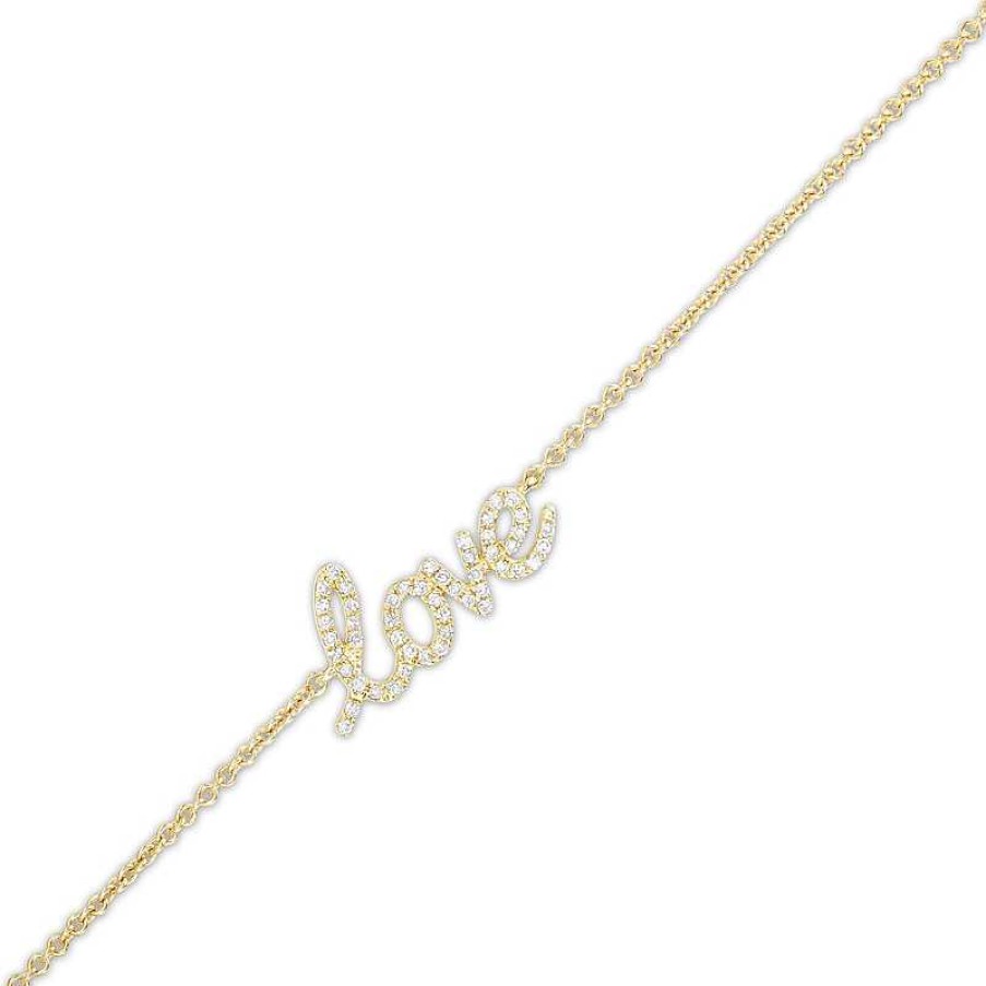 Bracelets Zales | Love Talks 1/10 Ct. T.W. Diamond "Love" Script Bracelet In 10K Gold - 7.5"