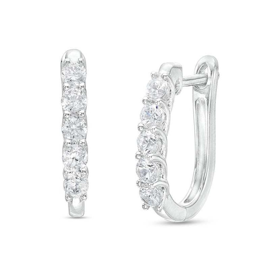 Earrings Zales | 1 Ct. T.W. Certified Lab-Created Diamond Five Stone U-Hoop Earrings In 14K White Gold (F/Si2)