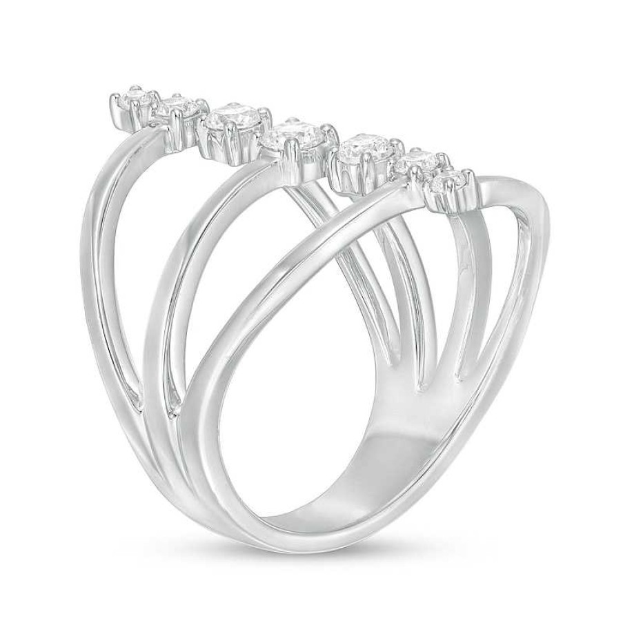 Rings Zales | 1/2 Ct. T.W. Diamond Linear Seven Stone Open Shank Ring In 10K White Gold