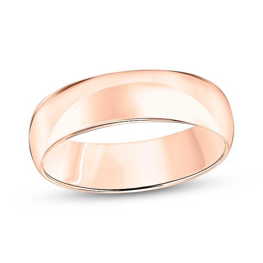 Rings Zales | Men'S 6.0Mm Engravable Low Dome Comfort-Fit Wedding Band In 10K Rose Gold (1 Line)