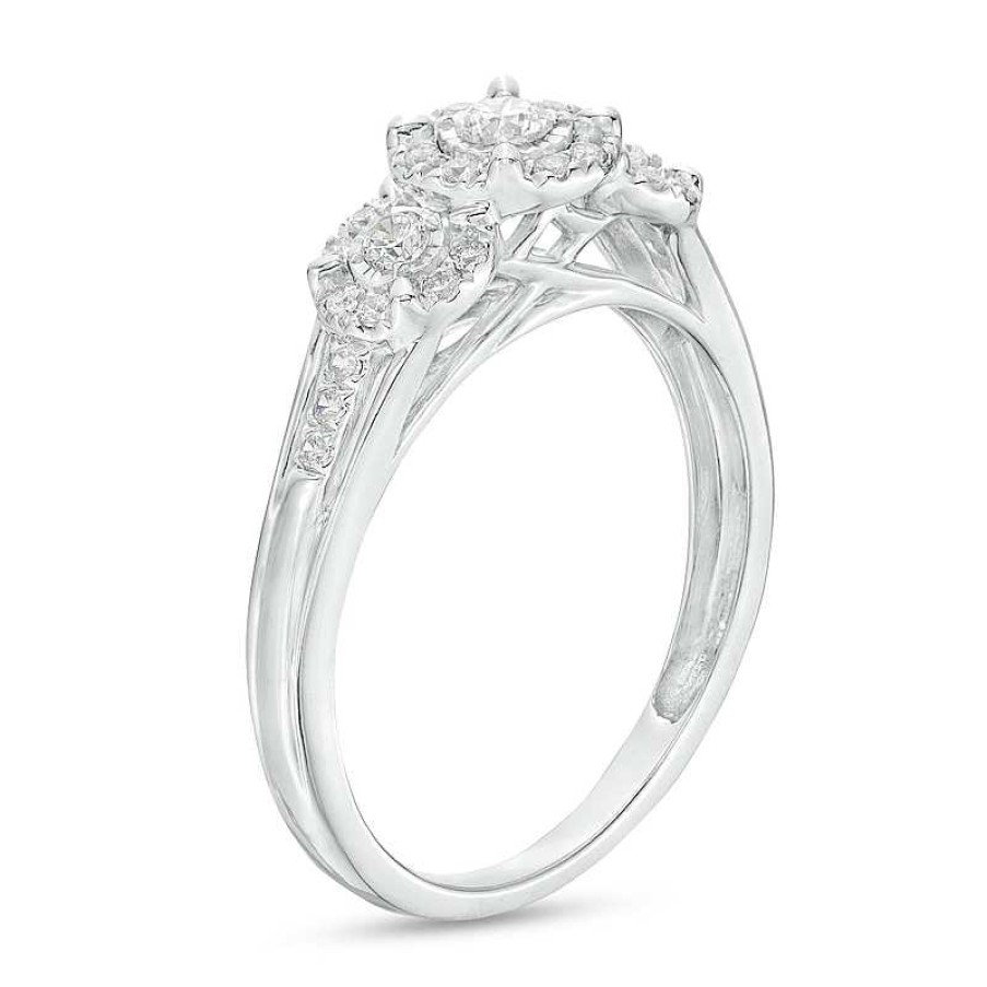 Rings Zales | 1/4 Ct. T.W. Diamond Past Present Future® Frame Split Shank Engagement Ring In 10K White Gold