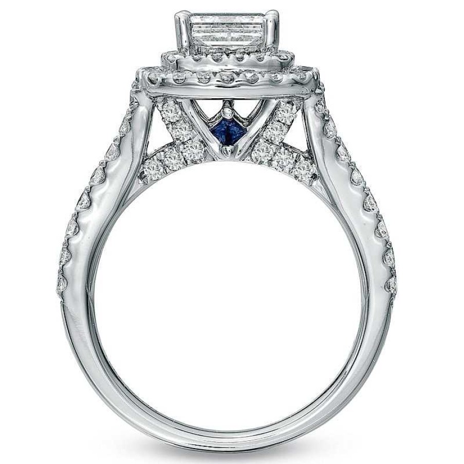 Rings Zales | Vera Wang Love Collection 2-1/5 Ct. T.W. Princess-Cut Diamond Frame Split Shank Engagement Ring In 14K White Gold