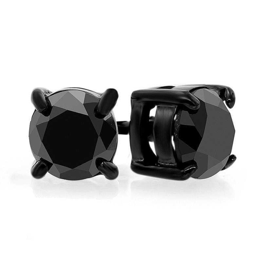 Earrings Zales | Men'S 2 Ct. T.W. Black Diamond Solitaire Stud Earrings In Stainless Steel With Black Ip