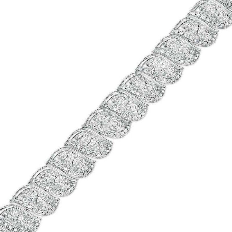 Bracelets Zales | 1 Ct. T.W. Diamond Swirl Line Bracelet In Sterling Silver – 7.25"