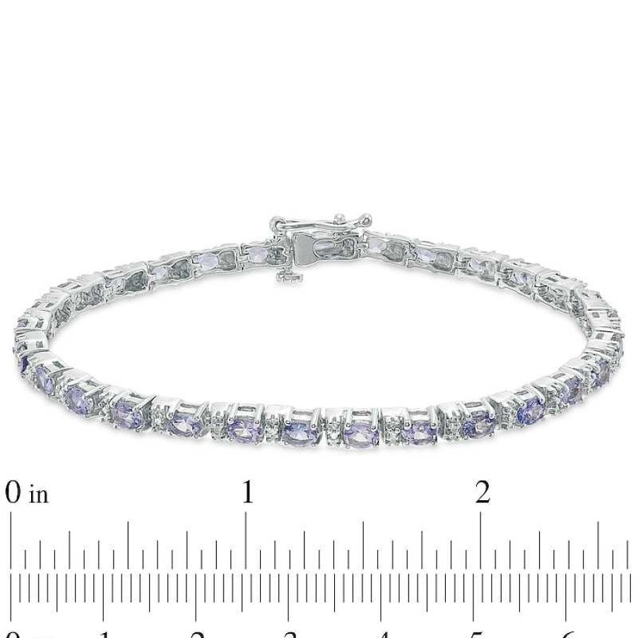 Bracelets Zales | Oval Tanzanite And Diamond Accent Tennis Bracelet In Sterling Silver - 7.5"