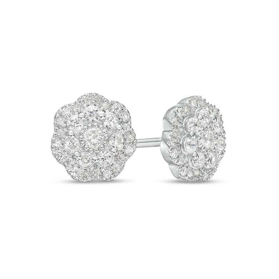 Earrings Zales | 1/2 Ct. T.W. Multi-Diamond Flower Frame Stud Earrings In 10K White Gold