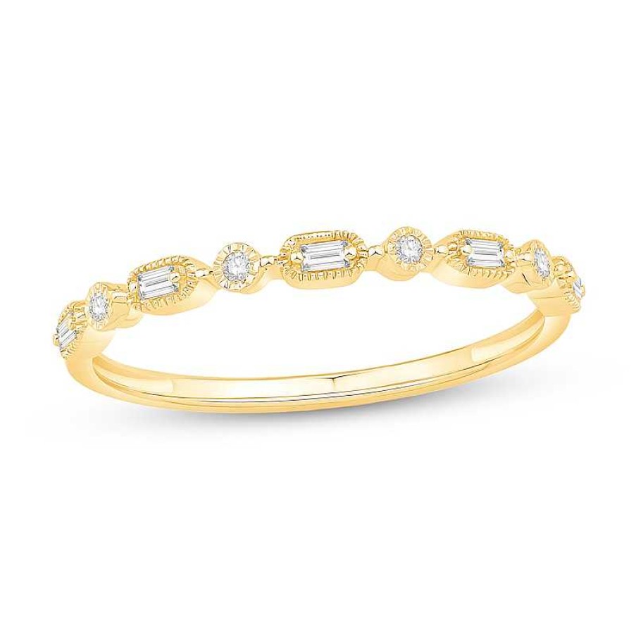 Rings Zales | 1/15 Ct. T.W. Baguette And Round Diamond Vintage-Style Stackable Band In 10K Gold