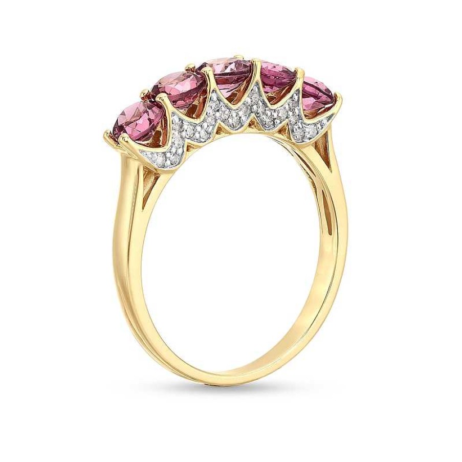 Rings Zales | Rhodolite Garnet And 1/5 Ct. T.W. Diamond Five-Stone Ring In 10K Gold