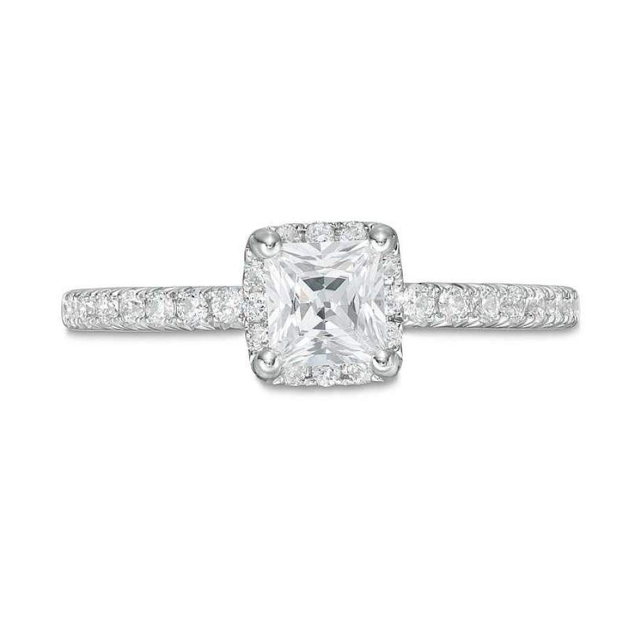 Rings Zales | 1 Ct. T.W. Princess-Cut Diamond Cushion Frame Engagement Ring In 14K White Gold (I/I2)