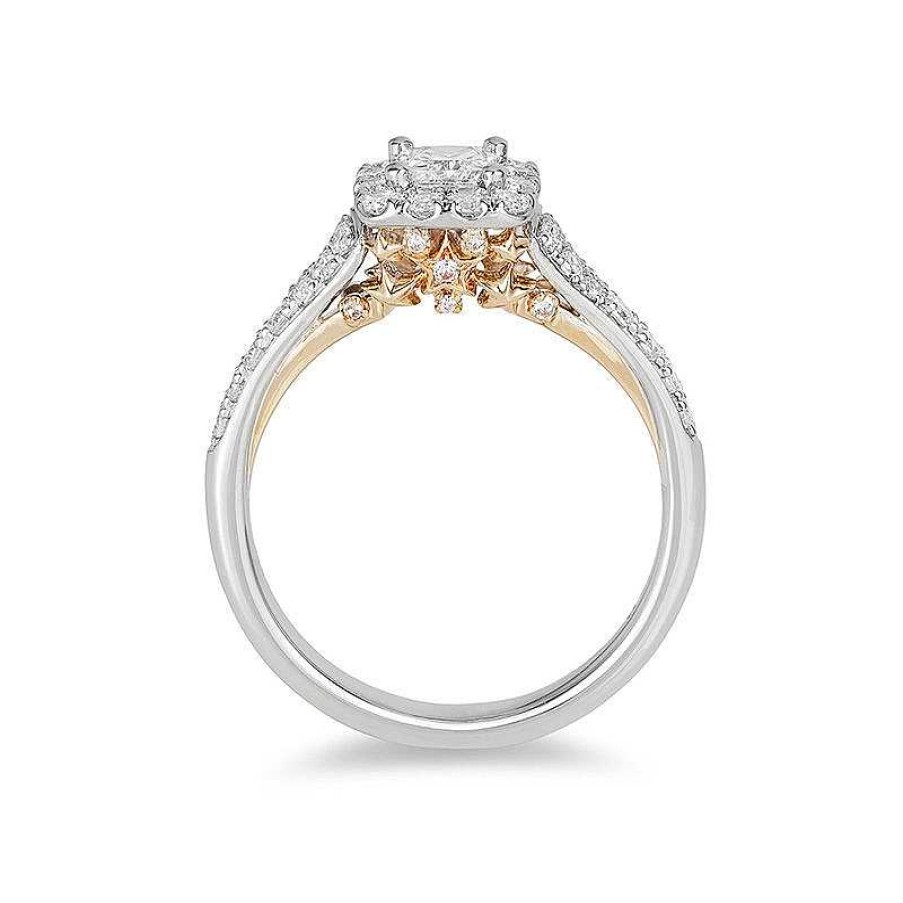 Rings Zales | Enchanted Disney Tinker Bell 3/4 Ct. T.W. Princess-Cut Diamond Frame Engagement Ring In 14K Two-Tone Gold