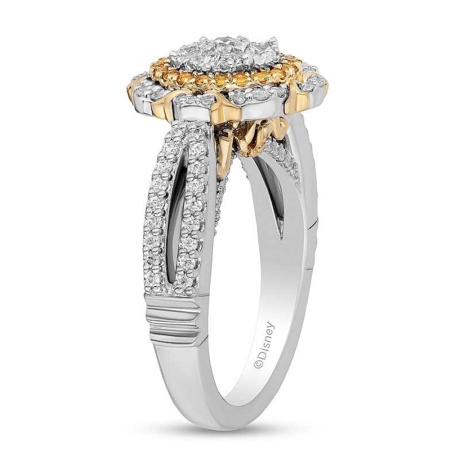 Rings Zales | Enchanted Disney Belle 3/4 Ct. T.W. Oval Multi-Diamond And Citrine Double Frame Engagement Ring In 14K Two-Tone Gold