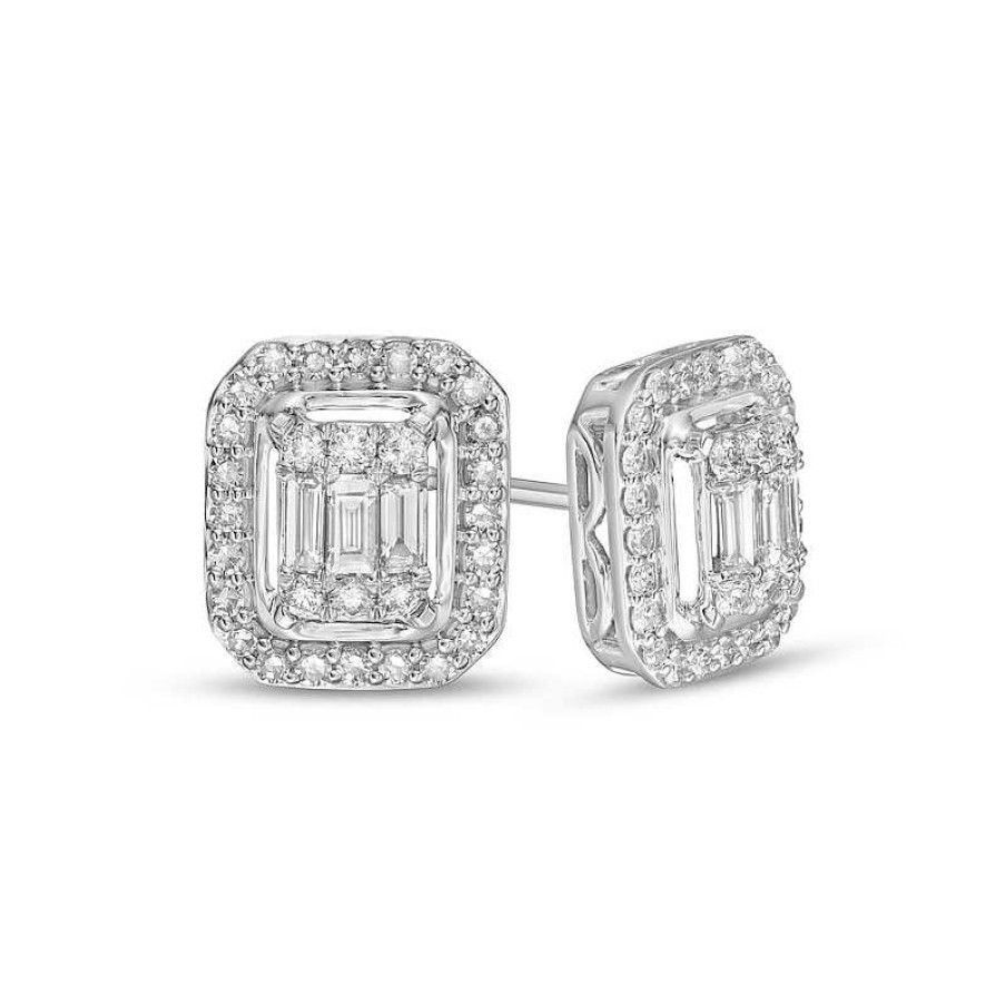 Earrings Zales | Marilyn Monroe™ Collection 1/2 Ct. T.W. Emerald-Shaped Diamond Frame Stud Earrings In 10K White Gold