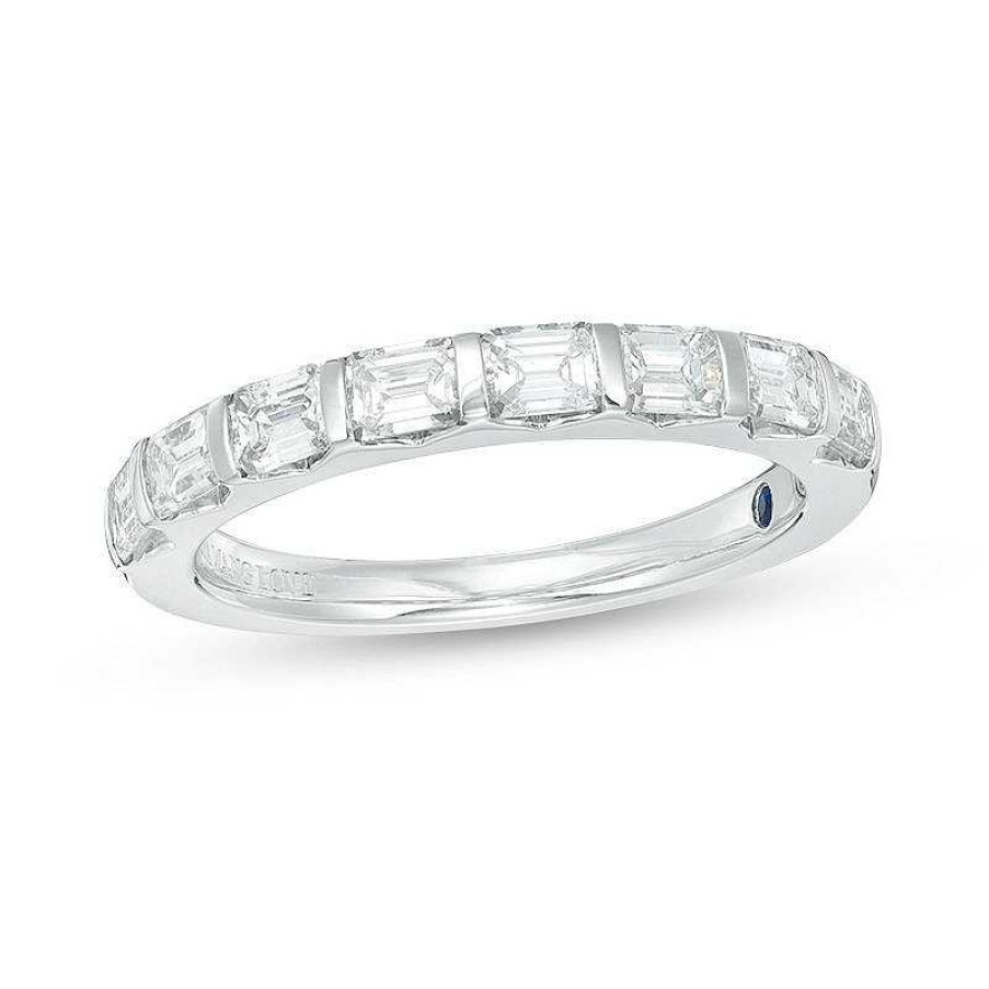 Rings Zales | Vera Wang Love Collection 3/4 Ct. T.W. Certified Emerald-Cut Diamond Band In 14K White Gold (I/Si2)