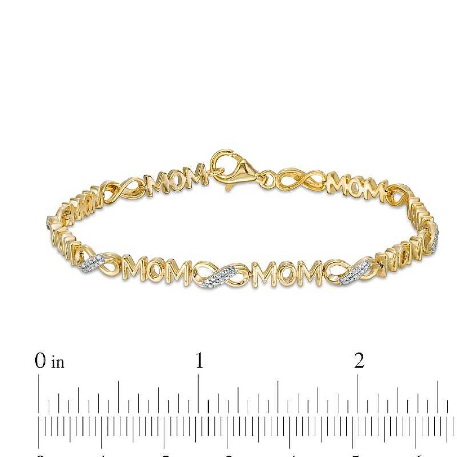 Bracelets Zales | 1/20 Ct. T.W. Diamond "Mom" Infinity Loop Bracelet In Sterling Silver With 14K Gold Plate – 7.5"