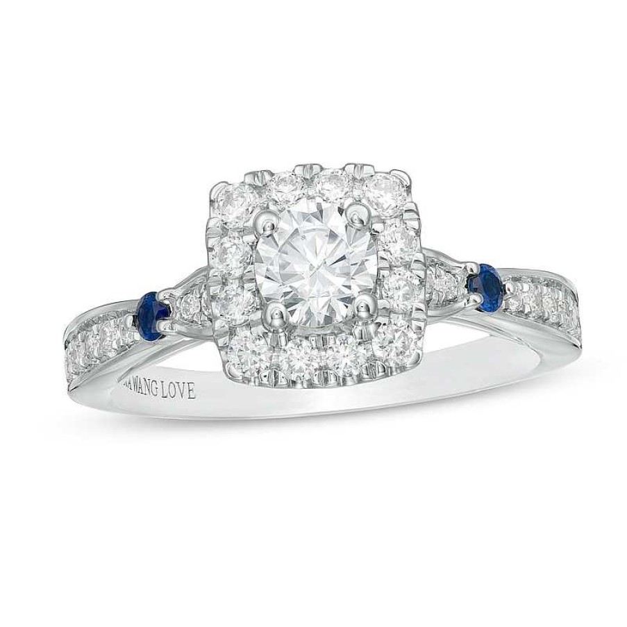 Rings Zales | Vera Wang Love Collection 3/4 Ct. T.W. Diamond Cushion Frame Engagement Ring In 14K White Gold