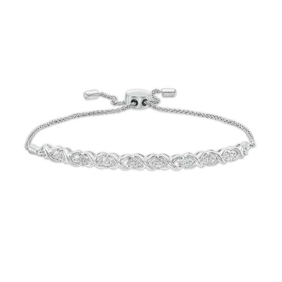 Bracelets Zales | Diamond Accent Beaded Frame "X" Link Bolo Bracelet In Sterling Silver - 9.5"