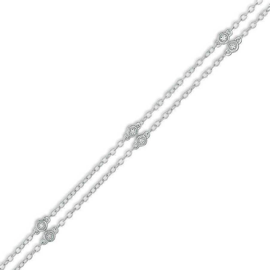 Bracelets Zales | 1/20 Ct. T.W. Diamond Bezel-Set Station Double Strand Bracelet In 10K White Gold