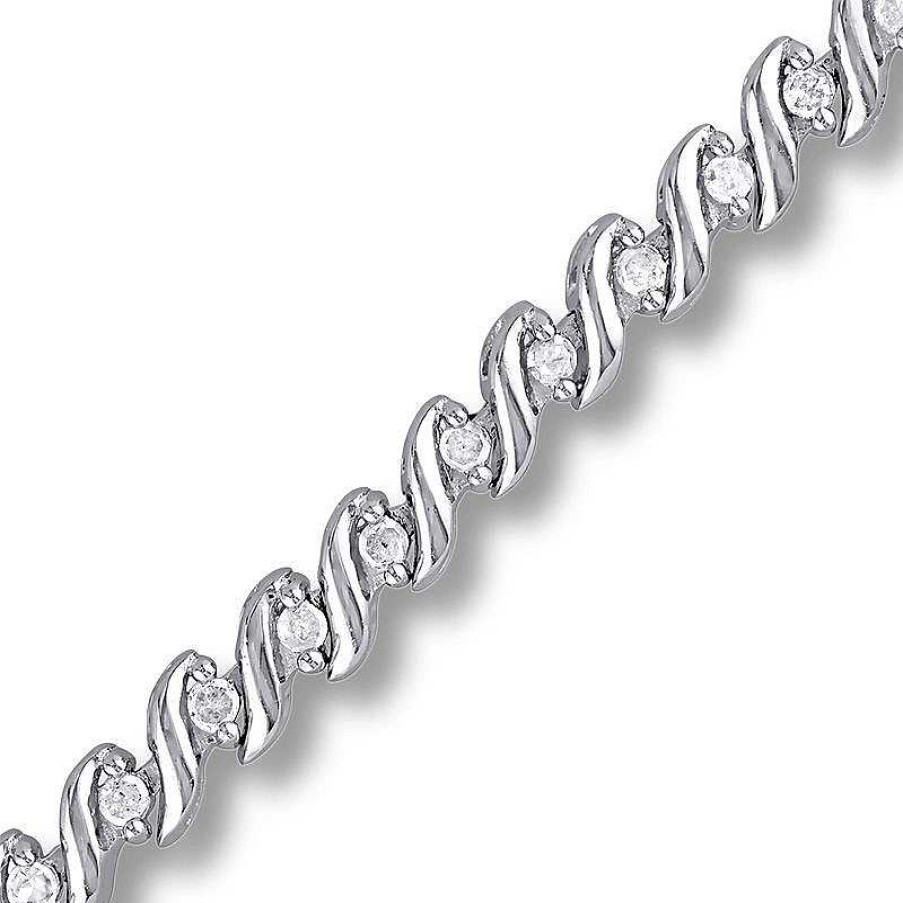 Bracelets Zales | 1/2 Ct. T.W. Diamond Wavy "S" Link Bracelet In Sterling Silver - 7.5"