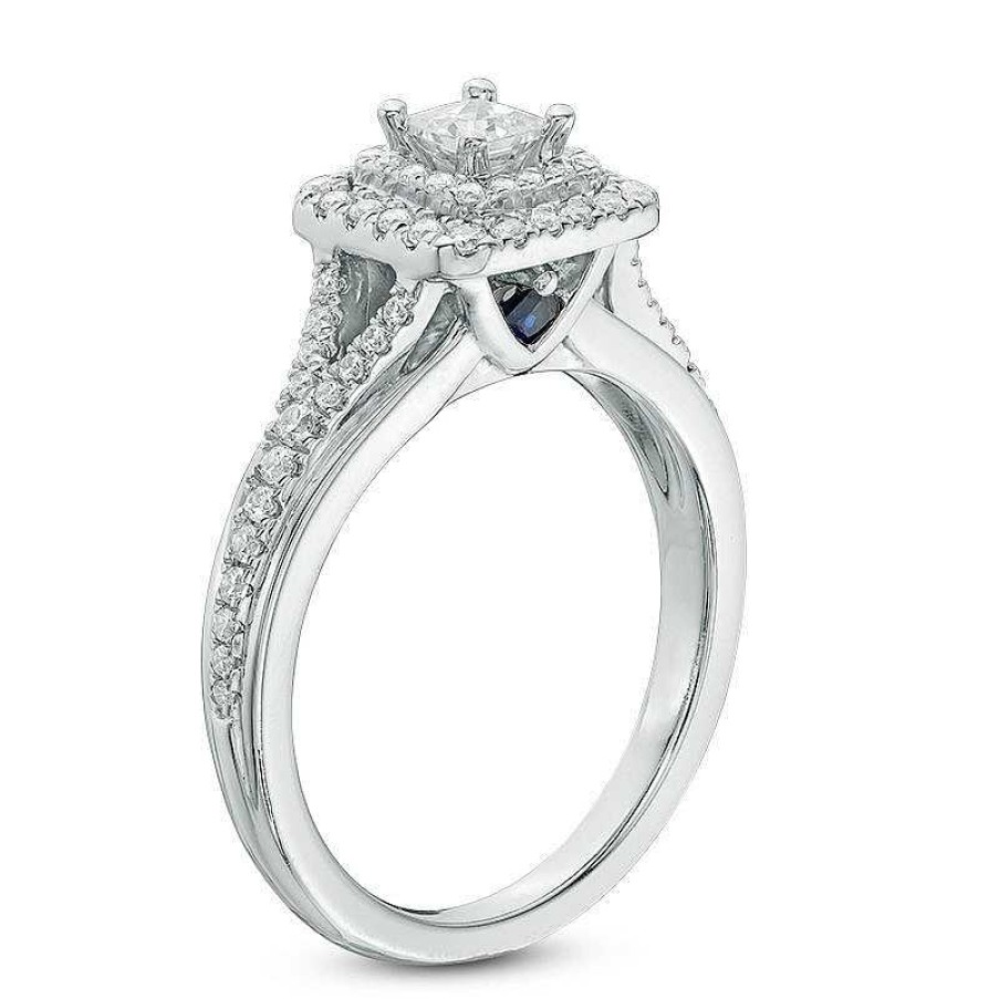 Rings Zales | Vera Wang Love Collection 5/8 Ct. T.W. Princess-Cut Diamond Double Frame Engagement Ring In 14K White Gold