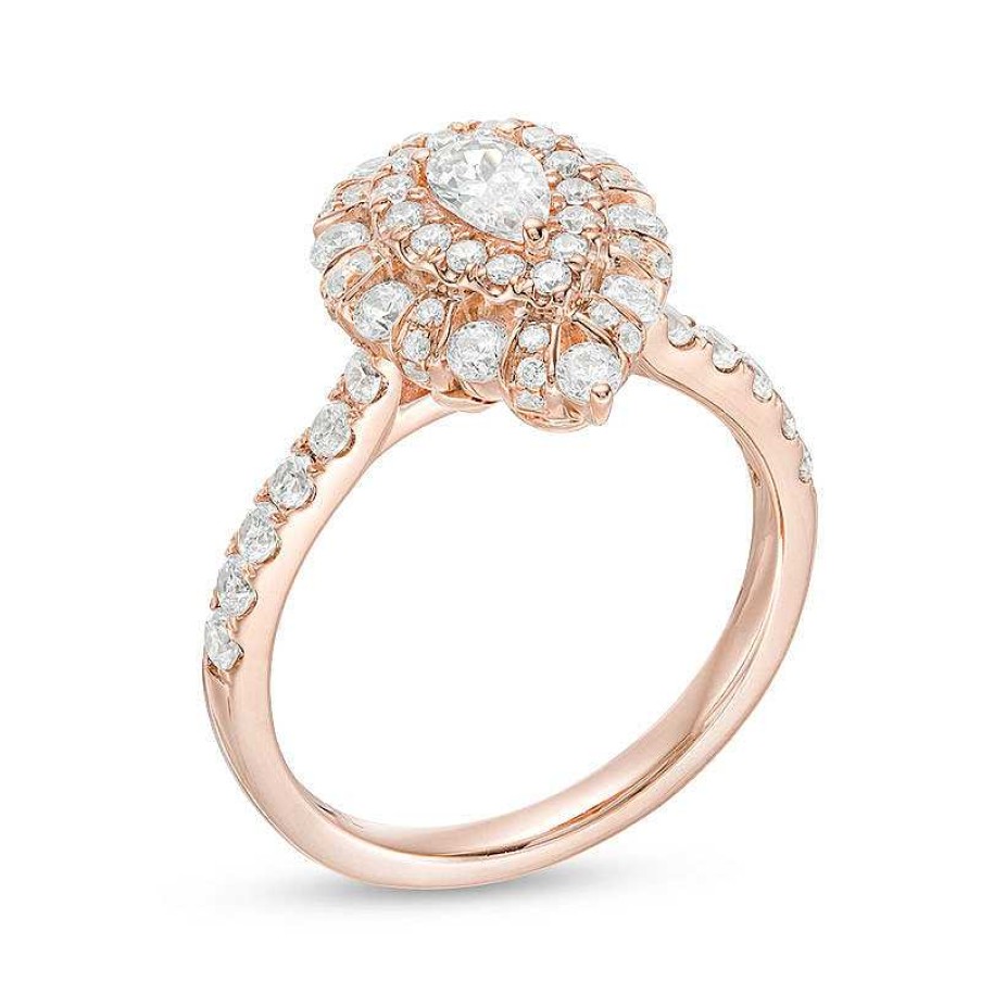 Rings Zales | 1 Ct. T.W. Pear-Shaped Diamond Double Frame Art Deco Engagement Ring In 14K Rose Gold