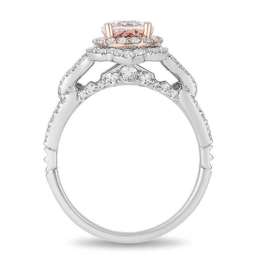 Rings Zales | Enchanted Disney Aurora Oval Morganite And 3/4 Ct. T.W. Diamond Scallop Frame Engagement Ring In 14K Two-Tone Gold