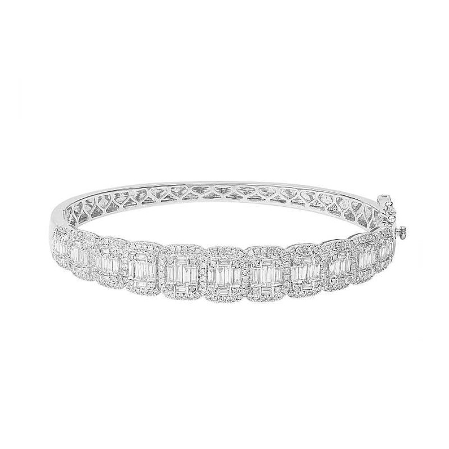 Bracelets Zales | 3 Ct. T.W. Baguette Composite Diamond Cushion Frame Bangle In 10K White Gold