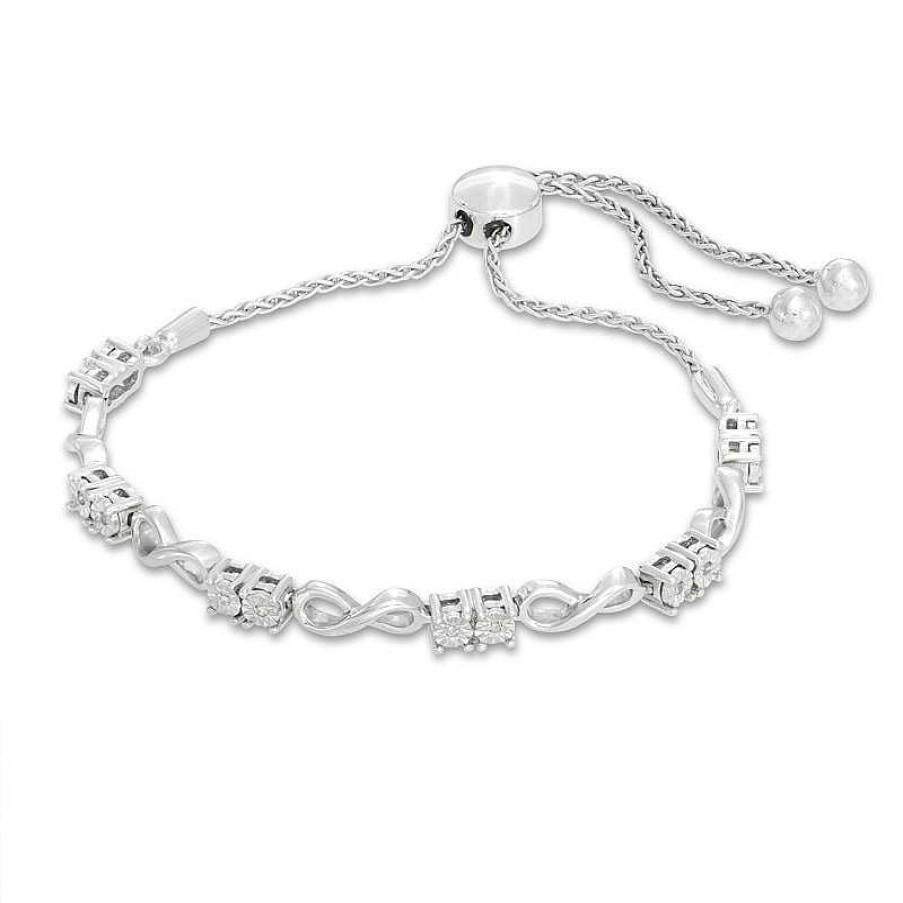 Bracelets Zales | Diamond Accent Duos And Infinity Bolo Bracelet In Sterling Silver - 9.5"