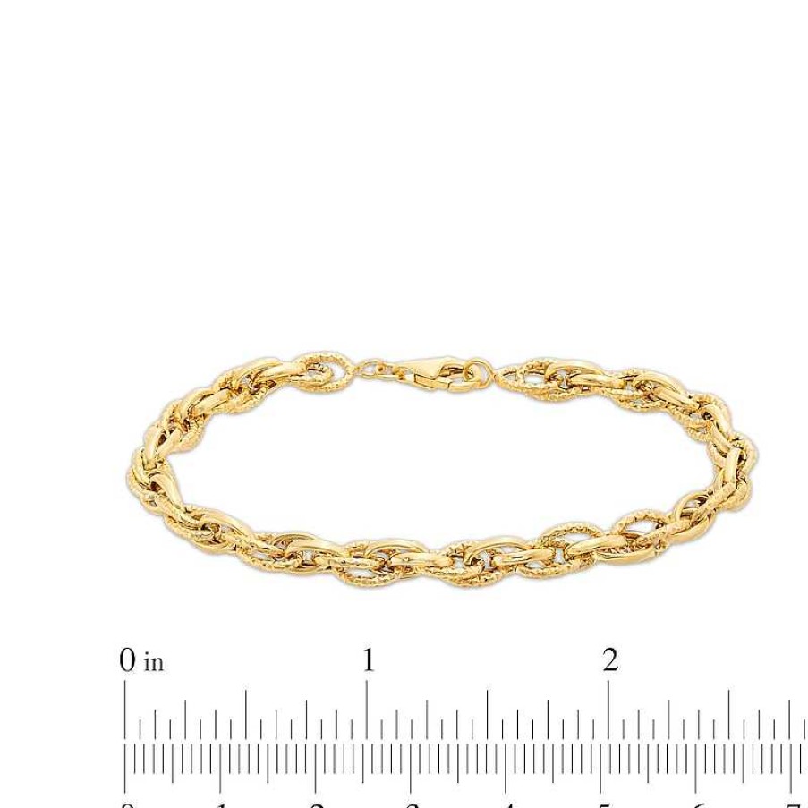 Bracelets Zales | 5.5Mm Diamond-Cut Hollow Rolo Chain Bracelet In 10K Gold – 7.5"