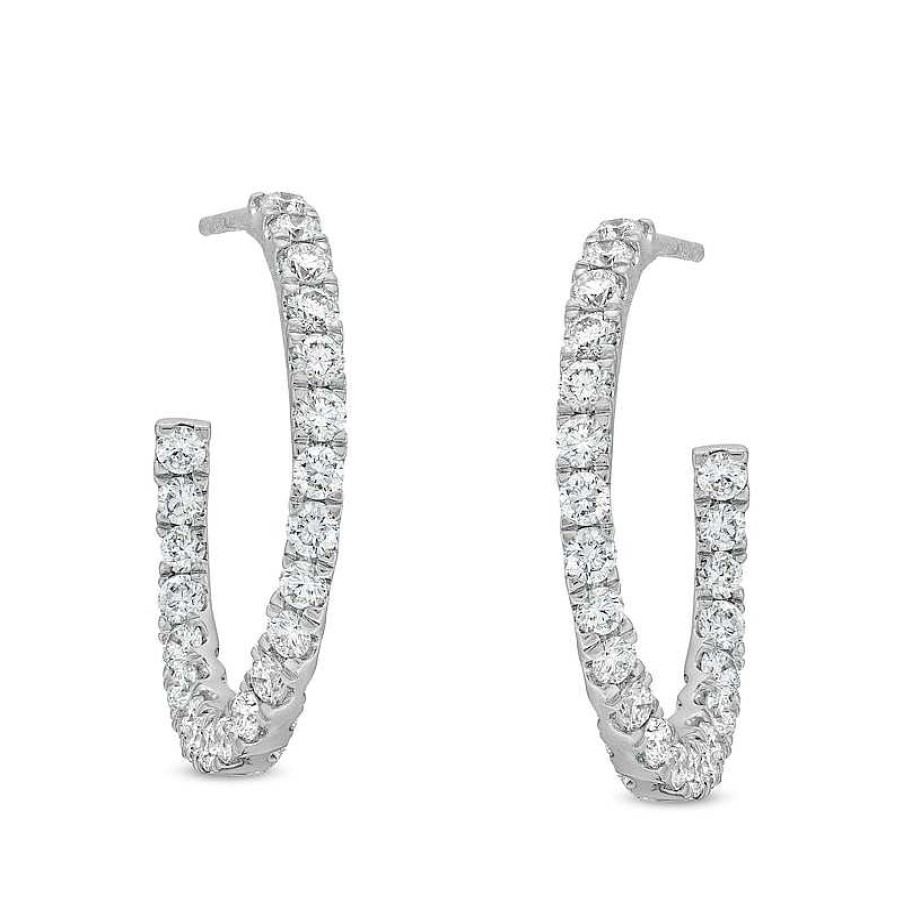 Earrings Zales | 1-1/2 Ct. T.W. Certified Lab-Created Diamond Curved Open Hoop Earrings In 14K White Gold (F/Si2)