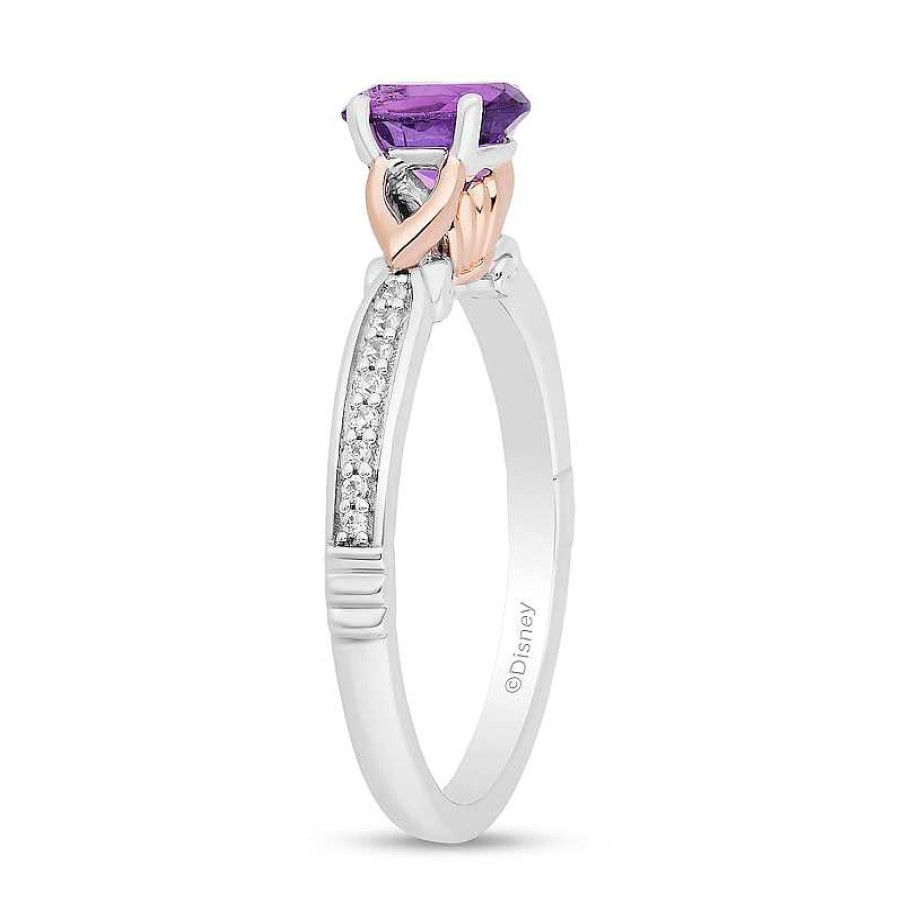 Rings Zales | Enchanted Disney Ariel Oval Amethyst And 1/10 Ct. T.W. Diamond Ring In Sterling Silver And 10K Rose Gold Plate