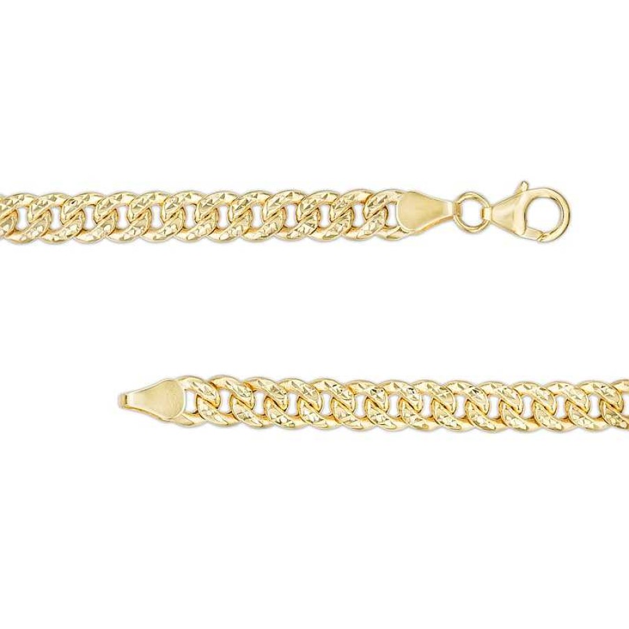 Bracelets Zales | Made In Italy Men'S 5.6Mm Diamond-Cut Hollow Cuban Curb Chain Bracelet In 10K Gold - 8.5"