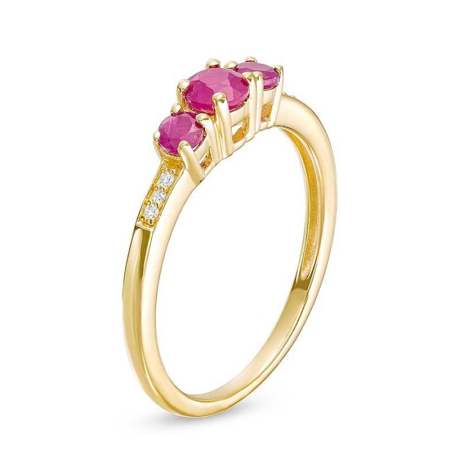 Rings Zales | Ruby And Diamond Accent Three Stone Ring In 10K Gold