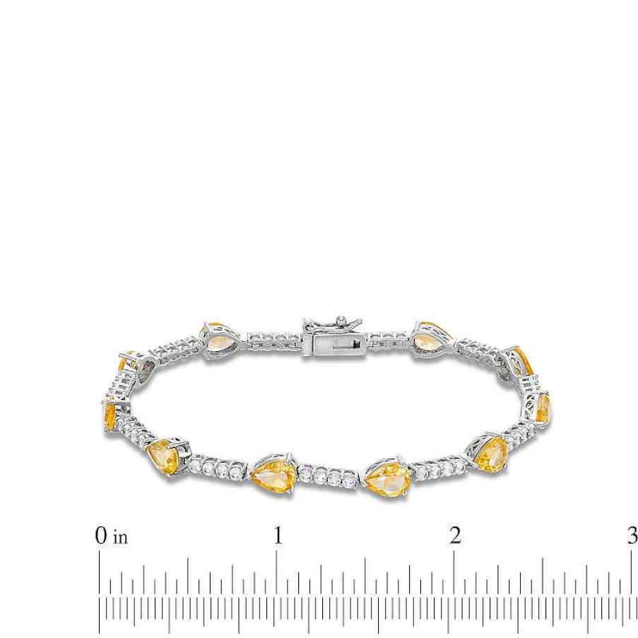 Bracelets Zales | Pear-Shaped Citrine And White Lab-Created Sapphire Station Line Bracelet In Sterling Silver - 7.25"