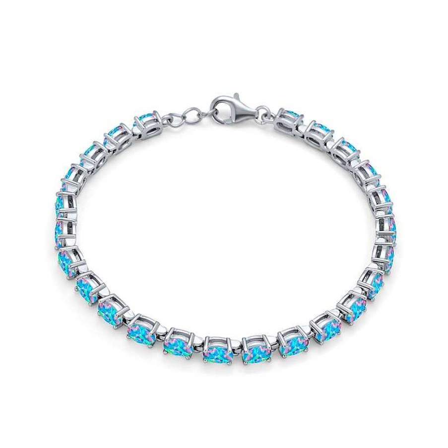 Bracelets Zales | Oval Lab-Created Blue Opal Tennis Bracelet In Sterling Silver - 7.5"